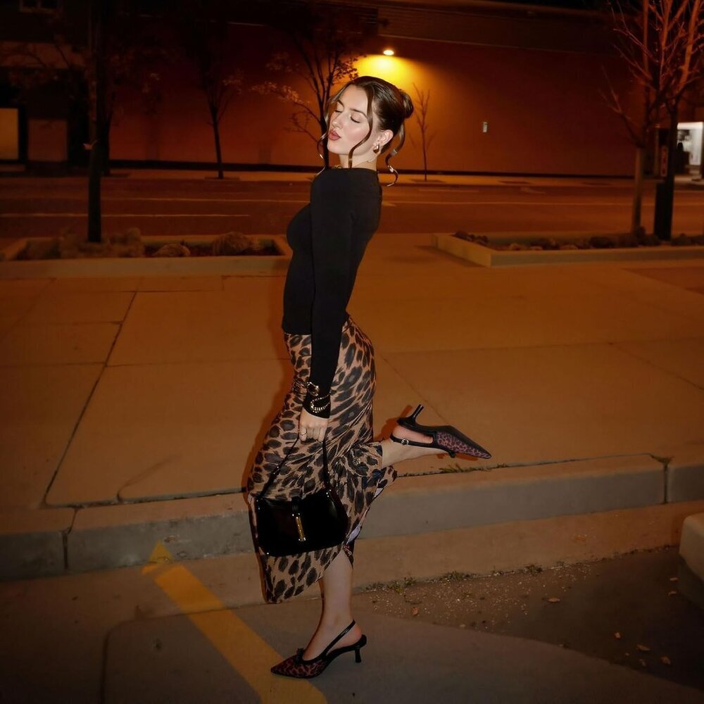 Women's Leopard Mesh Slingback Kitten Heels Bow Ankle Strap Pointed Toe Heel - Picture 3 of 6